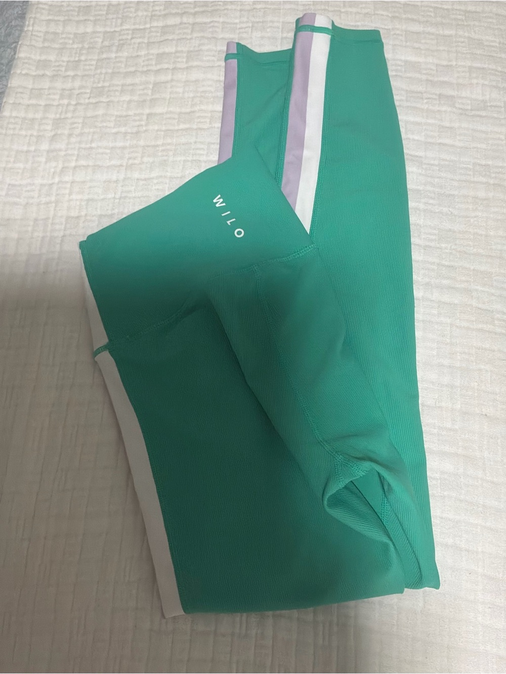 Willow Mint Green Leggings with White & Lavender Side Stripes